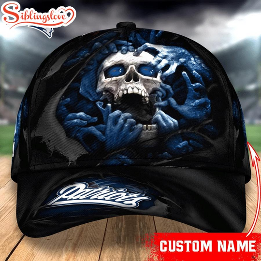 Custom Name football New England Patriots Skull Scary Classic Cap For Fans