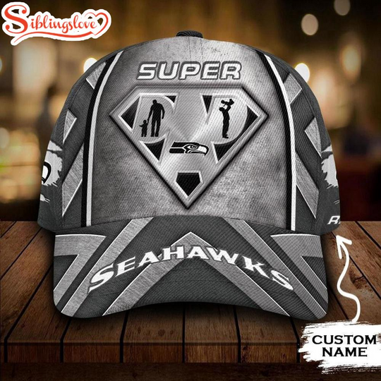Personalized Name Seattle Seahawks Superman Dad Baseball Cap