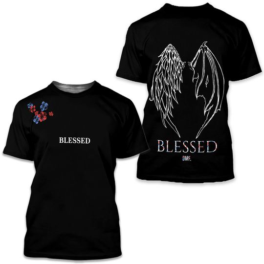 COMBATWEAR Max Holloway Blessed Wings Tee, Blessed BMF T-shirt, MMA Fan Cust