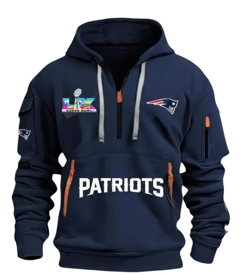 New England Patriots Super Bowl LX 2026 Quarter Zip Hoodie, Football Lover Gift