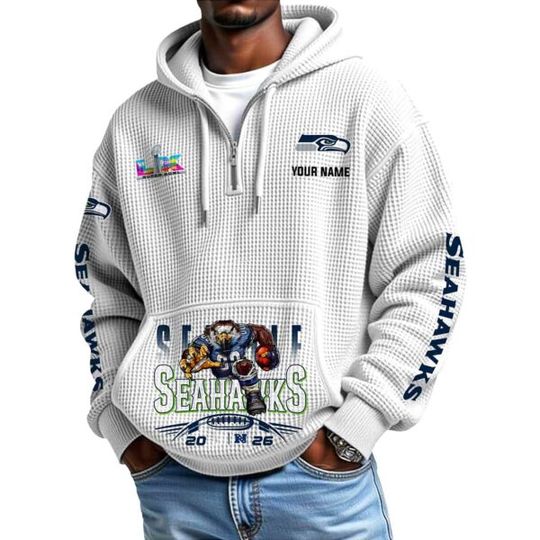 Discover Seahawks 2026 Championship SB LX Quarter Zip Waffle Hoodie