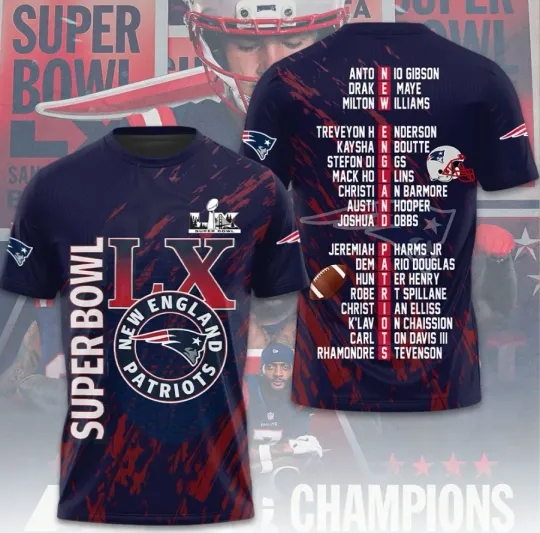 Discover New Englandd Patri0T 2025 Champions 3D T-Shirt Gift For Sport Fans