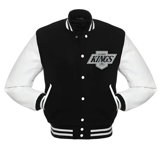 Discover Los Angeles Kings Black Body White Leather Sleeves Varsity Jacket Men Size XL