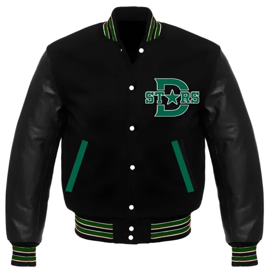 Discover Dallas Stars Black Body Black Leather Sleeves Varsity Jacket Men Size XL