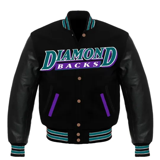 Discover Arizonna Diamondbacks Black Body Black Leather Sleeves Varsity Jacket Men Size XL