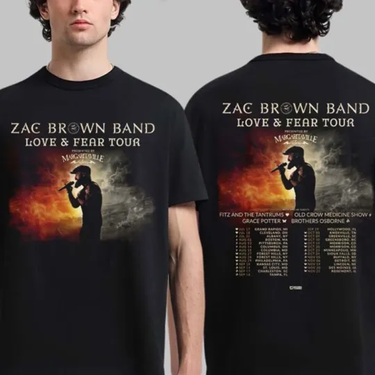 Discover Zac Brown Band Love And Fear Tour 2026 North America Two Sided T-Shirt