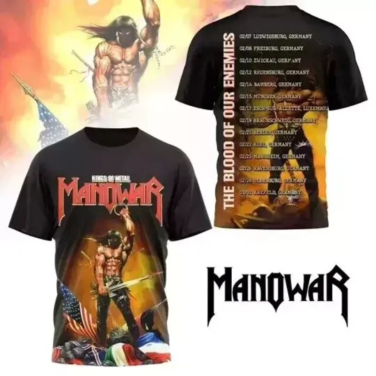 Discover T-Shirt 3D Manowar THE BLOOD OF OUR ENEMIES TOUR 2025