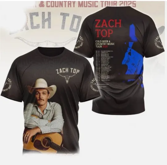 Discover Zach Top Cold Beer & Country Music tour 3D T-shirt unisex