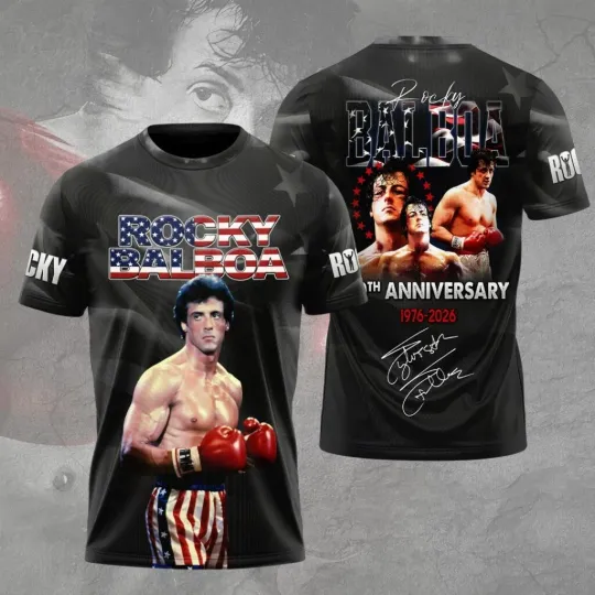 Discover Rocky 50th Anniversary 3D Shirt for fans 1976-2026