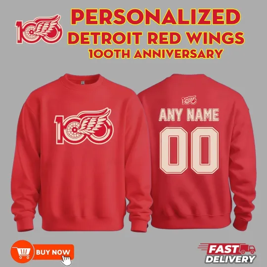 Discover Personalized Detroit Red Wings Hockey Numbers & Name Sweatshirt