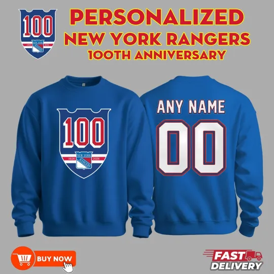 Personalized New York Rangers 100th Hockey Numbers & Name Sweatshirt