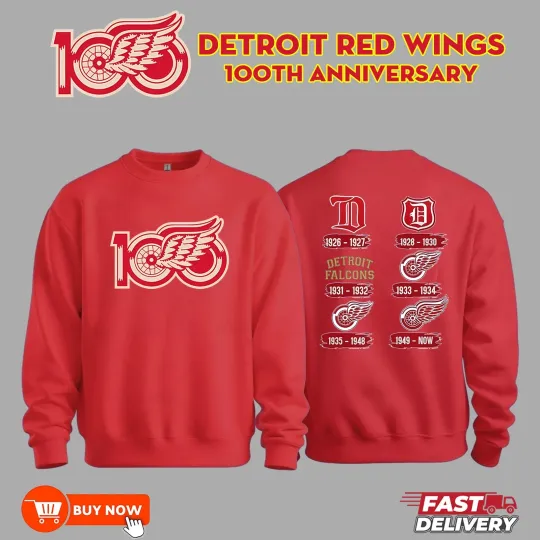 Discover Detroit Red Wings 100th Anniversary Two Sided Sweatshirt