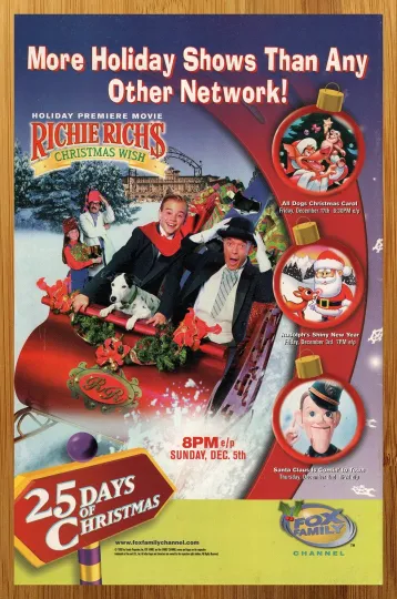 Discover 1999 Richie Rich's Christmas Wish Print Ad/Poster Fox Family 25 Days 90s Kid TV