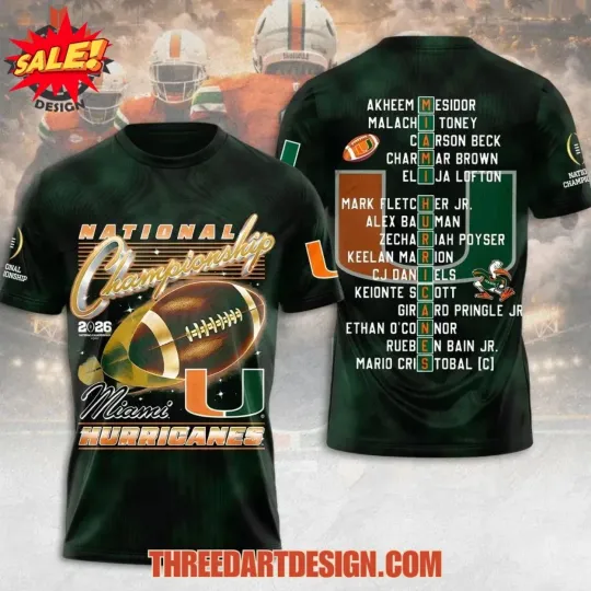 Miami Hurricane Champions 2026 3D T-Shirt