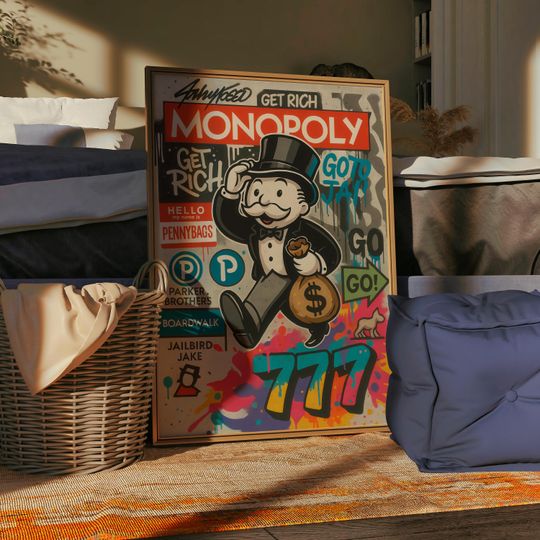 Monopoly Pop Art Poster: Mr. Monopoly Graffiti, Lucky Seven Print