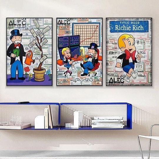 Alec Monopoly and Richie Rich Man Dollars Poster Wall Art for Room Home Décor