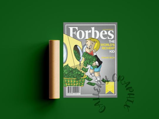 Forbes Money Hustler Wall Art | Richie Rich Poster Print | Cartoon Luxury room Decor (UNFRAMED)