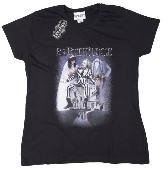 Official Beetlejuice Movie Poster T-Shirt Black Ladies Skinny Fit