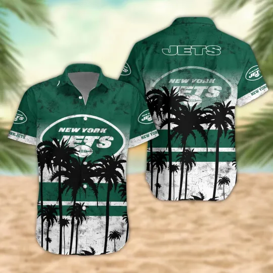 Discover New York Team Jet Hawaiian Shirt Desert Sunset Tropical Tree