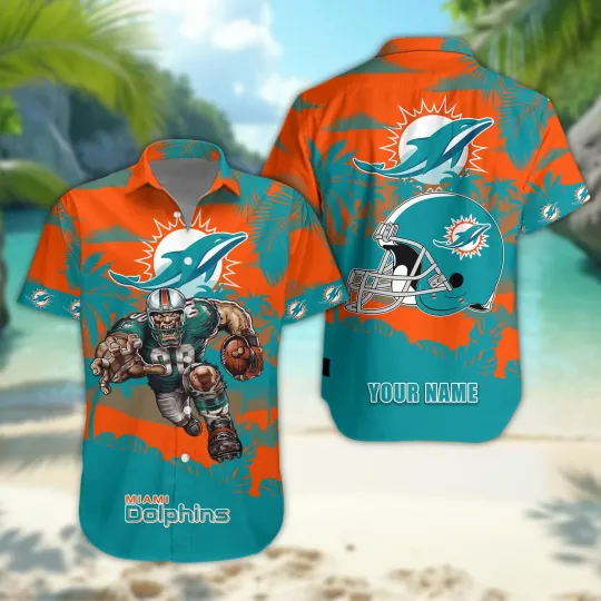 Discover Miami Dolphins Hawaiian Shirt with Gridiron Warrior and Palm Tree Print
