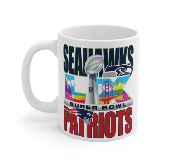 Super Bowl LX Coffee Mug Seattle Seahawks New England Patriots