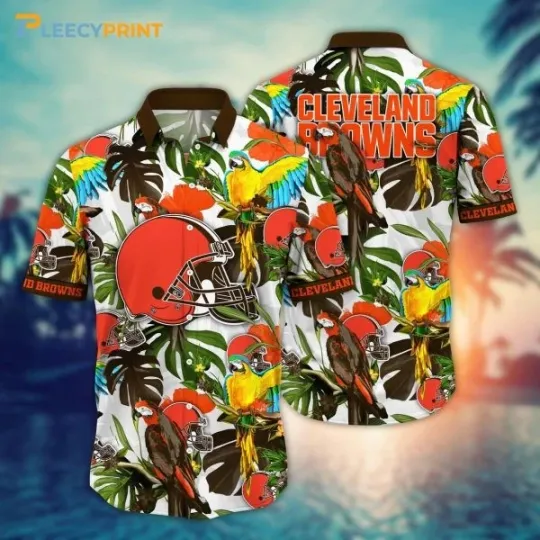 Cleveland Browns football Monstera Leaves Pattern Parrot Hawaiian Shirt