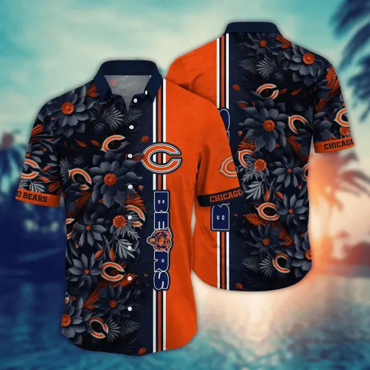 Discover Chicago Bears Floral Stripes Hawaiian, Gift For Fans, Gift For Friends