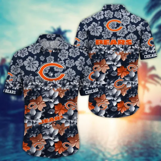 Discover Chicago Bears Hibiscus Wave Hawaiian, Gift For Fans, Gift For Friends
