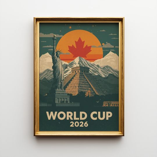 Discover World Cup 2026 Poster: USA, Canada, Mexico Retro Travel Art