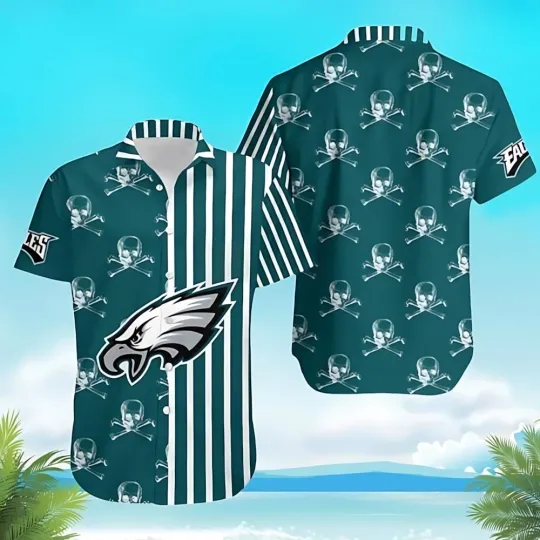 Discover Philadelphia Eagles Stripes & Skulls Hawaiian, Gift For Fans, Gift For Friends