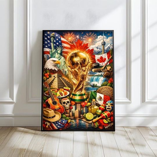 Discover World Cup 2026 Poster Digital Download, USA Canada Mexico Soccer Art Print, FIFA 2026 Wall Art, Vibrant Football Poster
