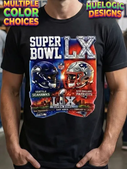 Discover 2026 Patriots vs Seahawks Super Bowl LX T-Shirt New England vs Seattle Football