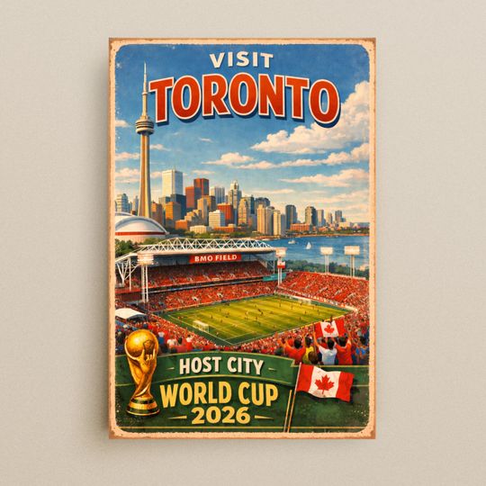 Discover Toronto 2026 Soccer World Cup Poster | Retro Travel Art | World Cup Host City Wall Art | Vintage Soccer Print | Canada Football Decor