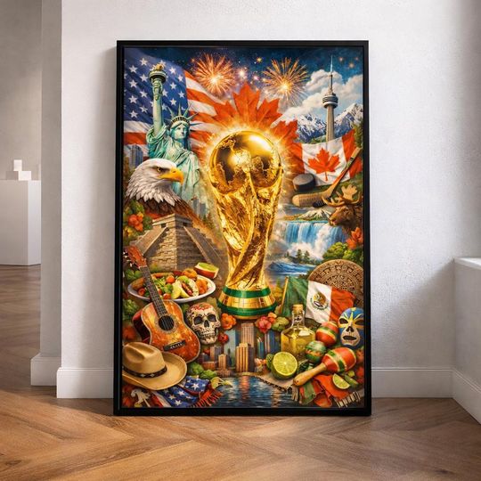 Discover Soccer 2026 Poster USA Mexico Canada | Soccer Wall Art | World tournament Trophy Collage | Football Fan Decor