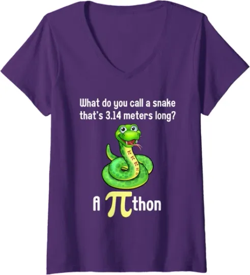 Discover Funny Pi Day Puns Pithon Math Teacher Jokes Ladies' V-Neck Tshirt