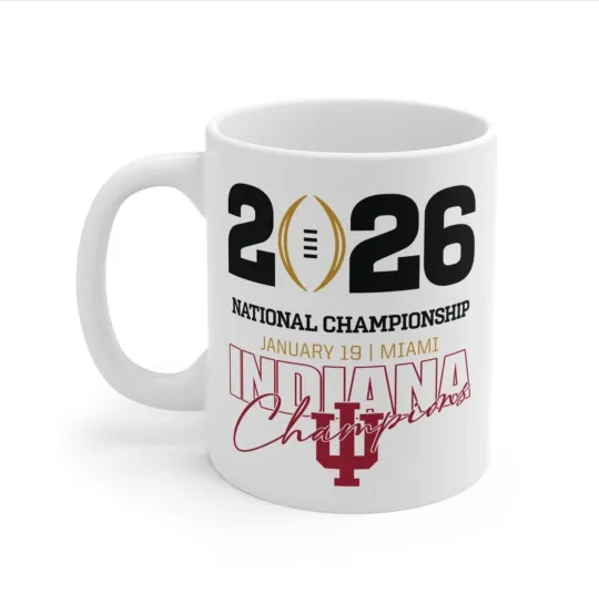 Discover 2026 National Champions 15-ounce Coffee Mug. Indiana HOOSIERS.