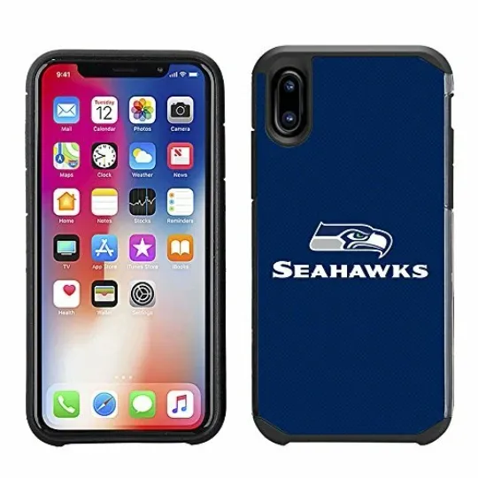 football Licensed Case for iPhone XS Seattle Seahawks Dual Layer Slim Blue Black