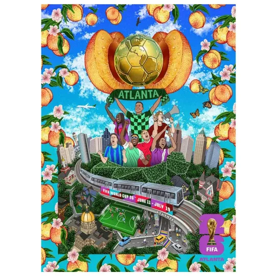 Discover FIFA World Cup Atlanta 2026 Peach Skyline Poster