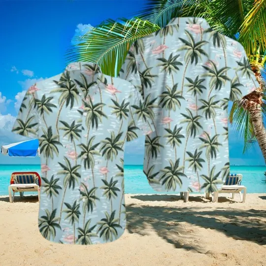 Discover Flamingo and Palm Tree Hawaiian Shirt for Men