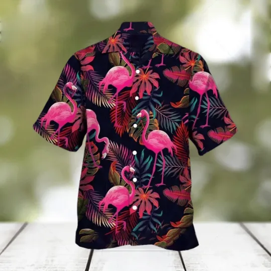 Discover Men's Botanical Flamingo Hawaiian T-Shirt