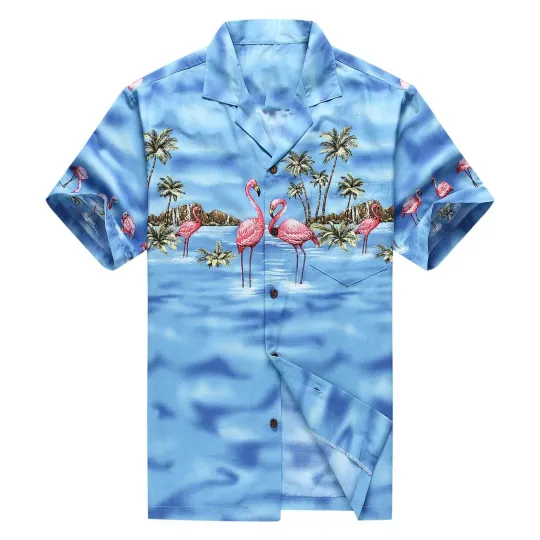 Discover Flamingos Blue Hawaiian Shirt