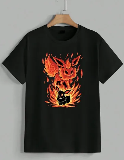 PKM Eevee Evolution Flareon Fire Anime Manga Gaming T-Shirt Tee Unisex