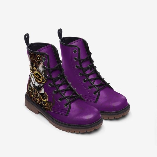 Steampunk Kitty Purple Leather Boots