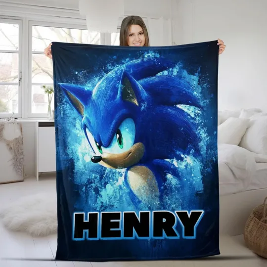 Discover Personalized Blanket Cartoon Sonic The Hedgehog Blankets Birthday Gift, Sonic th