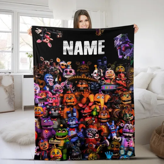 Custom Five Nights Freddy FNAF Fleece Blanket with Name and Birth Details