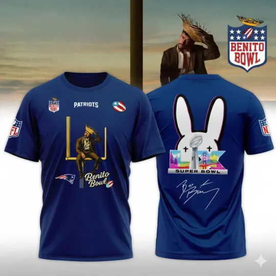 New England Patriots x Bad Bunny 2026 Super Bowl Blue Shirt