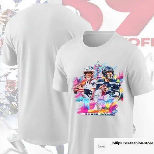 Discover New England Patriots vs Seattle Seahawks SB LX Matchup V1 T-Shirt