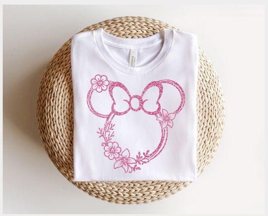 Discover Minnie Floral Glitter T-Shirt Transfer Iron-On Vinyl DIY