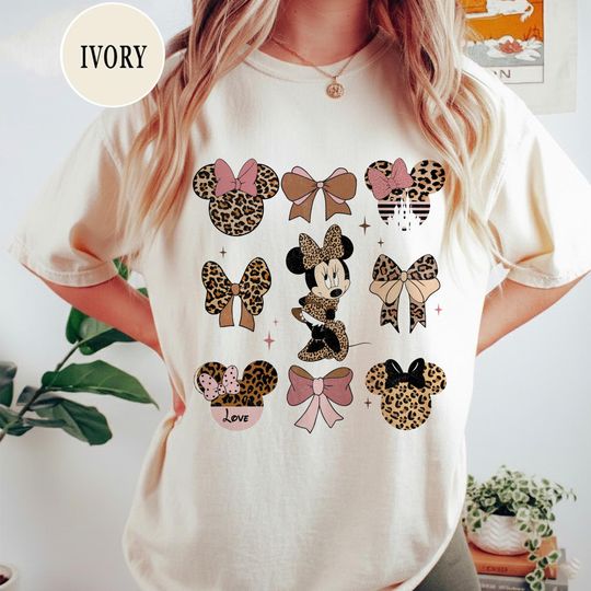 Discover Coquette Bows Minnie Comfort Colors Shirt, Cute Minnie Mouse Leopard Coquette Bow Shirt