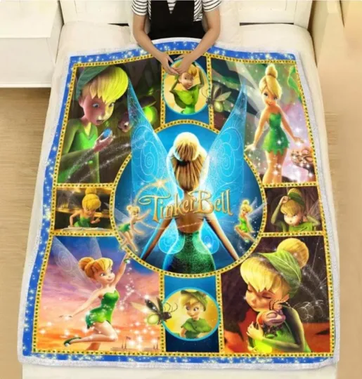 Tinker Bell Fleece Blanket Quilt, Tinkerbell Bedding Set, Peter Pan Gift for Xmas